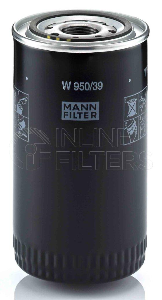 Mann W 950/39. FILTER-Lube(Brand Specific) Product – Brand Specific Mann – Spin On Product Spin on lube filter Filter Removal Tool FMH-LS9 Removal Tool Kit FMH-LSK01-9