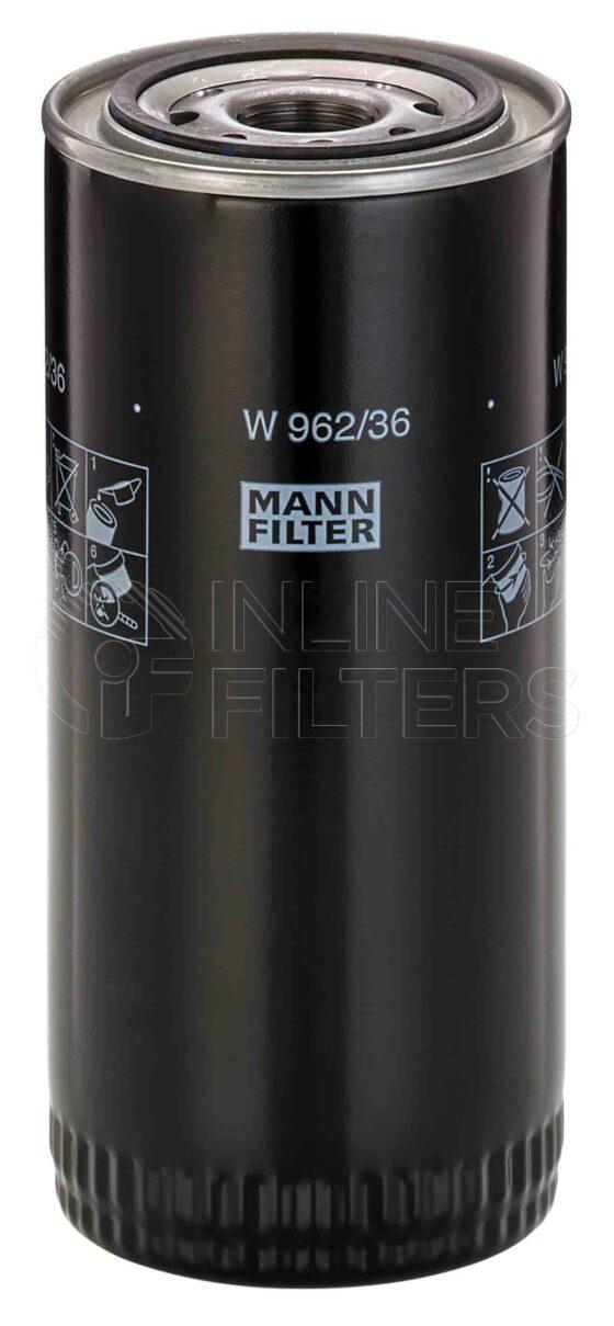 Mann W 962/36. FILTER-Lube(Brand Specific) Product – Brand Specific Mann – Spin On Product Spin on lube filter Filter Removal Tool FMH-LS9 Removal Tool Kit FMH-LSK01-9