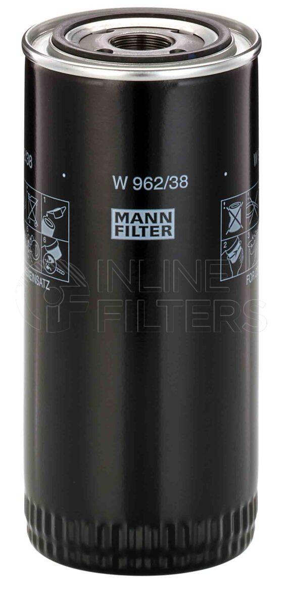 Mann W 962/38. FILTER-Lube(Brand Specific) Product – Brand Specific Mann – Spin On Product Spin on lube filter Filter Removal Tool FMH-LS9 Removal Tool Kit FMH-LSK01-9