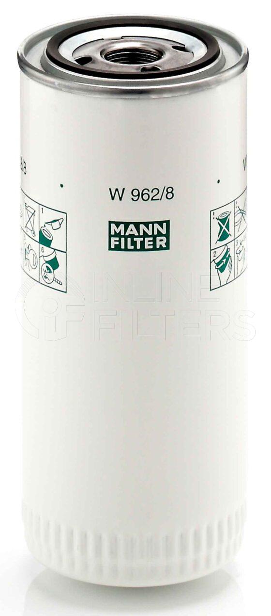 Mann W 962/8. FILTER-Lube(Brand Specific) Product – Brand Specific Mann – Spin On Product Spin on lube filter Filter Removal Tool FMH-LS9 Removal Tool Kit FMH-LSK01-9
